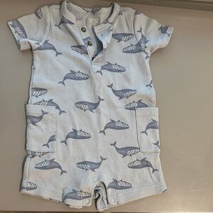 Carter's Light Blue Waffle-Knit Henley Romper with Navy Print